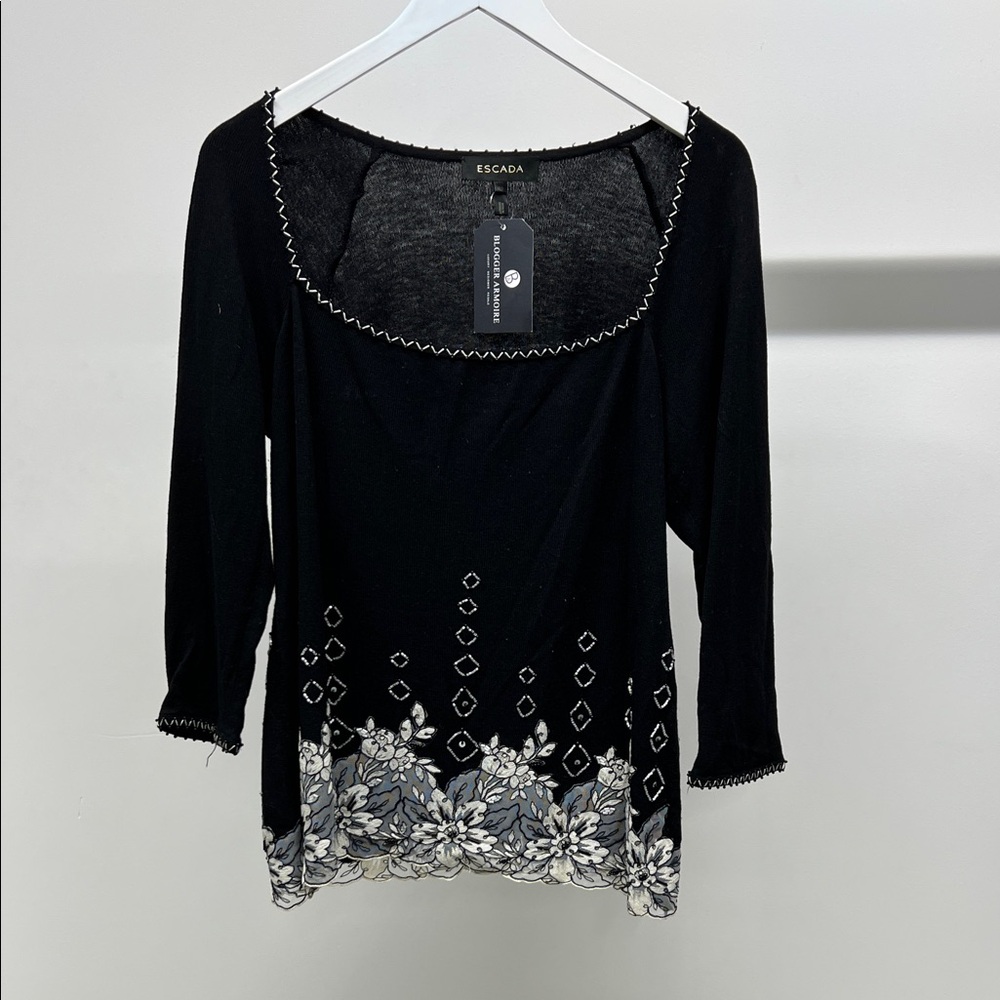 Escada Black and White Floral Sweater